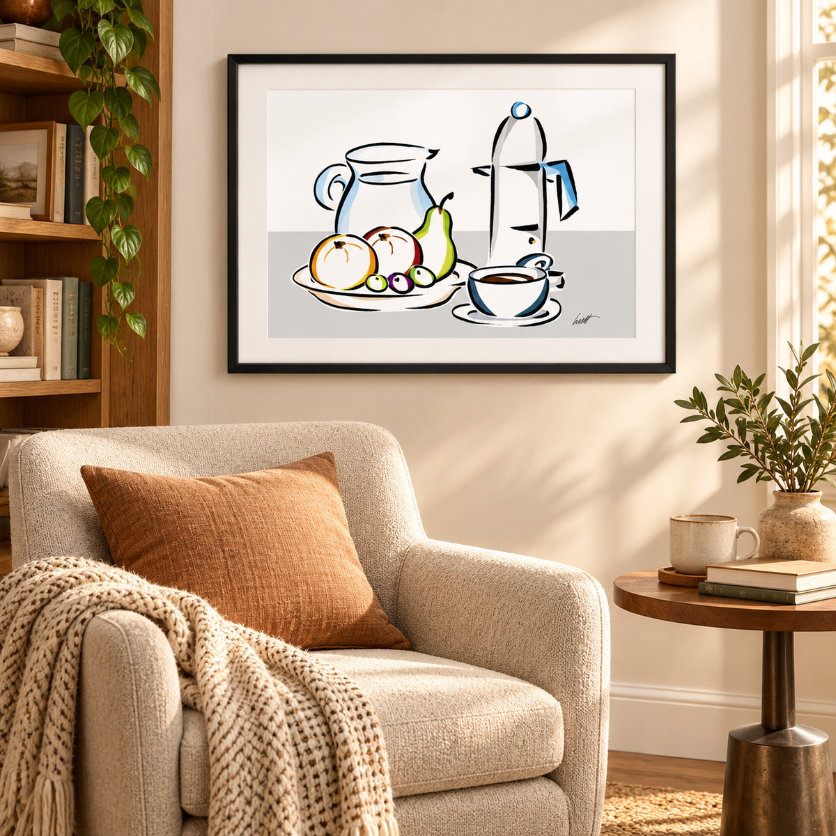 Breakfast Still Life fine art print in a reading nook