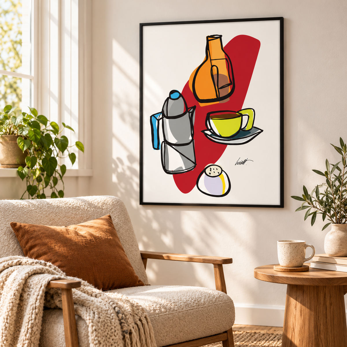 Coffee Still Life fine art print in a reading nook