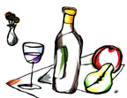 Still life with bottle, pear and apple by Lino Ribolla