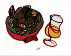 Mussels and dark beer artwork by Lino Ribolla