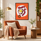 Egg and Bacon fine art print in a warm reading nook with lounge chair