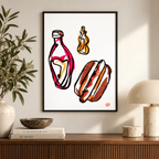 Hot Dogs fine art print above a wood console