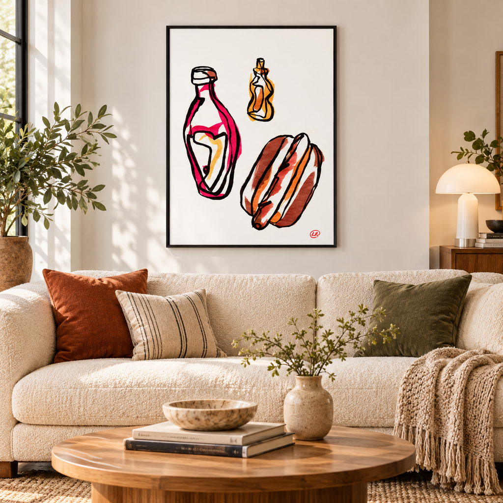 Hot Dogs fine art print in a modern living room