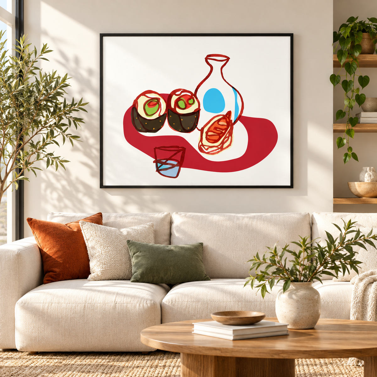 Sake and Sushi fine art print in a modern living room