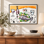 Still Life #106 fine art print above a wood console