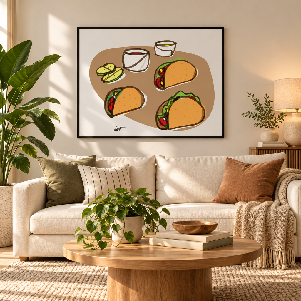 Tacos fine art print in a modern living room